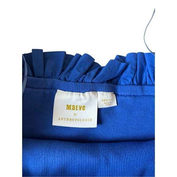 Anthropologie Maeve Poplin Ruffle Top strapless size M Blue - Picture 5 of 10